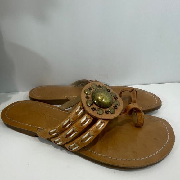 Jessica Simpson Leather Sandals Brown Medallion Aztec Western Boho Size 8 - Picture 10 of 15